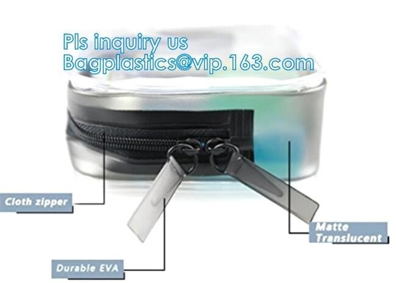 el bolso claro con la cremallera, bolso cosmético transparente de la manija, Zip lockkk del pvc de la manija de la cuerda del logotipo del cusotm compone el bolso del viaje, organiza