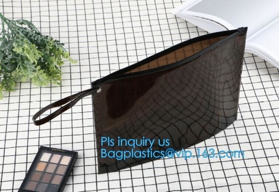 Bolso de Zip lockkk con la manija y el resbalador, bolso reconectable de Zip lockkk del resbalador del plástico transparente del pvc, cle de nylon blanco del resbalador reutilizable pequeño