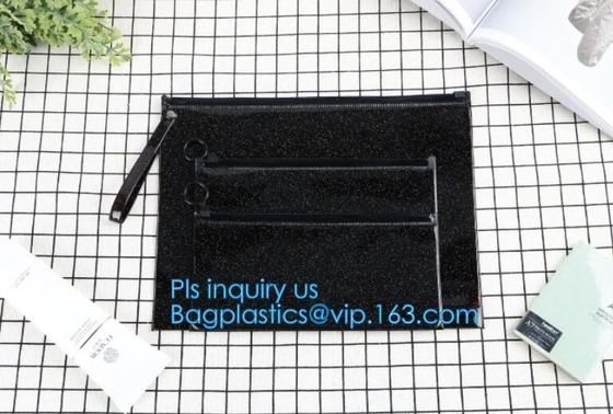 Bolso de Zip lockkk con la manija y el resbalador, bolso reconectable de Zip lockkk del resbalador del plástico transparente del pvc, cle de nylon blanco del resbalador reutilizable pequeño