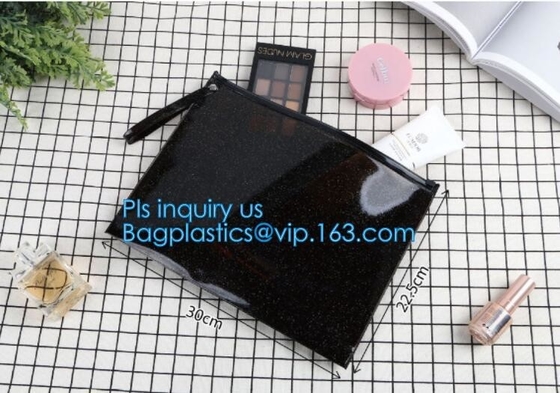 Bolso de Zip lockkk con la manija y el resbalador, bolso reconectable de Zip lockkk del resbalador del plástico transparente del pvc, cle de nylon blanco del resbalador reutilizable pequeño