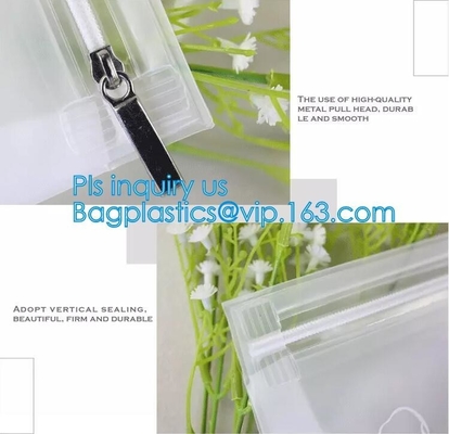 Bolsos para las plumas de los lápices, bolsos de empaquetado cosméticos del resbalador de Zip lockkk del PVC con la cremallera de la diapositiva, zipl modificado para requisitos particulares amistoso del resbalador del eco