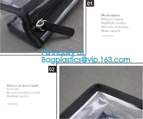 bolso de la cremallera del resbalador de la bolsa del fichero, bolso de la cremallera del resbalador para la joyería, caja de lápiz, bolso que embala ha del Pvc de la manta suave clara de la cremallera