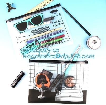 Organizador cosmético Bag para las muchachas de las mujeres, bolso del maquillaje del bolso de Zip lockkk del resbalador del viaje impermeable del PVC de la cremallera del pvc de Eva para el PA de la promoción