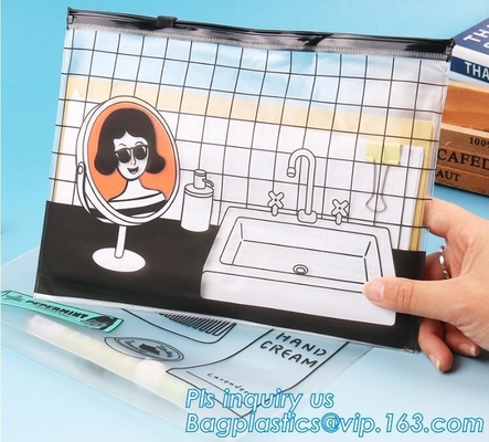 Organizador cosmético Bag para las muchachas de las mujeres, bolso del maquillaje del bolso de Zip lockkk del resbalador del viaje impermeable del PVC de la cremallera del pvc de Eva para el PA de la promoción