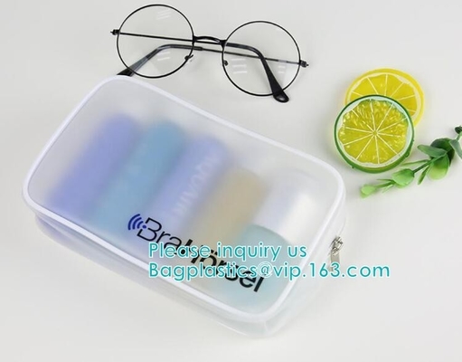 El embalaje cosmético del bolso transparente del pvc del vinilo, el resbalador inferior Zip lockkk del escudete imprimió los bolsos de la cremallera del pvc, bolso de empaquetado de la ropa