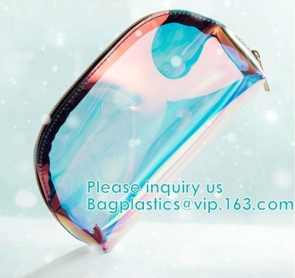 Bolso cosmético del viaje olográfico de la belleza de Eco, bolso cosmético de las mujeres transparentes claras olográficas del laser del PVC del bolso del maquillaje práctico