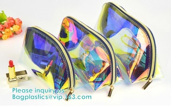 El cosmético claro del Pvc del color del bolso de neón olográfico del bolso compone el bolso en el arco iris, laser bagholographic olográfico de Zip lockkk práctico