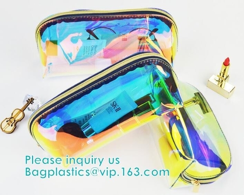 El cosmético claro del Pvc del color del bolso de neón olográfico del bolso compone el bolso en el arco iris, laser bagholographic olográfico de Zip lockkk práctico