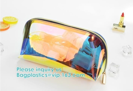 El cosmético claro del Pvc del color del bolso de neón olográfico del bolso compone el bolso en el arco iris, laser bagholographic olográfico de Zip lockkk práctico