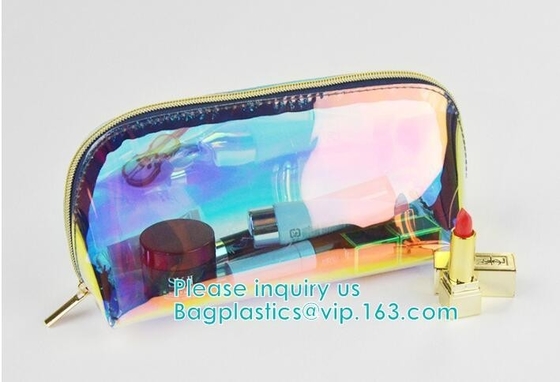 El cosmético claro del Pvc del color del bolso de neón olográfico del bolso compone el bolso en el arco iris, laser bagholographic olográfico de Zip lockkk práctico