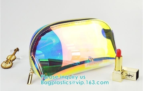 El cosmético claro del Pvc del color del bolso de neón olográfico del bolso compone el bolso en el arco iris, laser bagholographic olográfico de Zip lockkk práctico