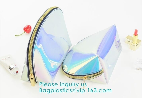 Holograma olográfico de encargo del laser que cose el bolso cosmético del maquillaje del pvc del bolso del pvc, olográfico iridiscente de la plata metalizada de las mujeres