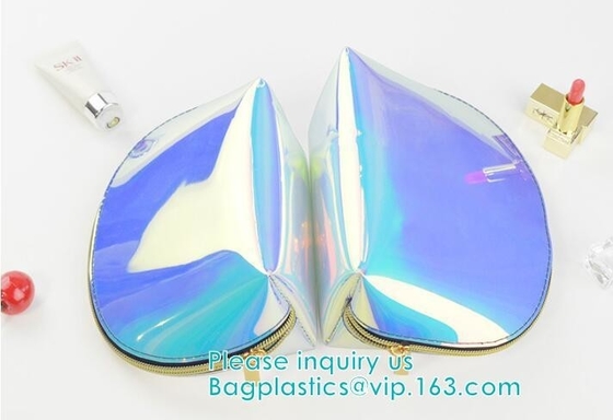 Holograma olográfico de encargo del laser que cose el bolso cosmético del maquillaje del pvc del bolso del pvc, olográfico iridiscente de la plata metalizada de las mujeres