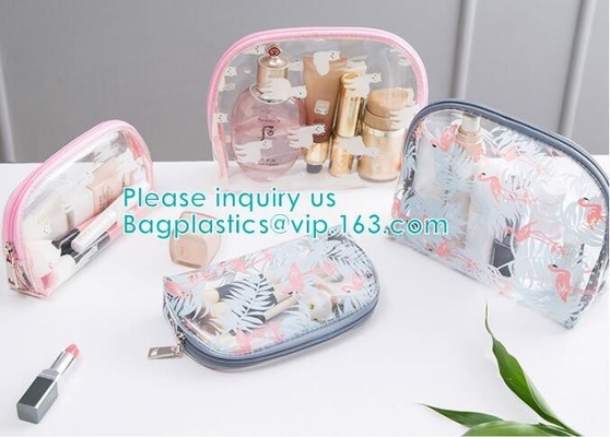 El bolso transparente claro de encargo del artículo de tocador del viaje del PVC de la bolsa del equipaje del viaje compone el bolso cosmético, belleza Tr cosmético del lavado del vinilo