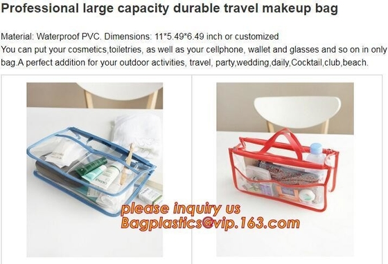 bolso colgante impermeable para el viaje, bolso cosmético transparente del artículo de tocador del maquillaje del viaje del artículo de tocador Bag/PVC de /Clear del bolso del PVC del vinilo