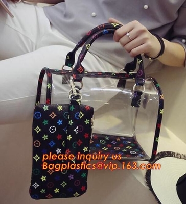 el viaje se levanta a señora cosmética de cuero que la mujer del bolso compone, mini Jelly Candy Bag, mano C de la bolsa del pvc de la cremallera de las mujeres de la moda del PVC