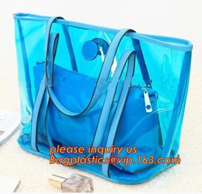 Playa clara grande Lash Package Tote Shoulder Bag del PVC de Tote Bags con el bolsillo interior, totalizador del paquete del latigazo de la playa