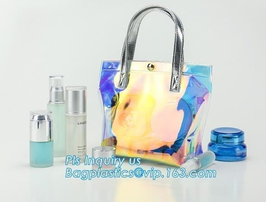 los bolsos cosméticos de encargo profesionales impermeabilizan el bolso cosmético del maquillaje del viaje claro del pvc, la bolsa de asas de la manija del pvc de la bolsa, portador, h