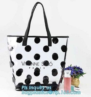 efectos de escritorio que empaquetan el bolso claro de la manija del pvc, bolso para el ocio de la playa, bolso de la playa del pvc de la manija del bolso del PVC de la manija con el botón