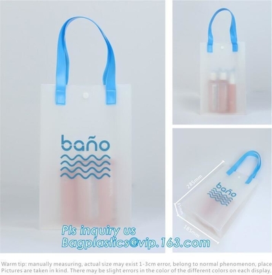 La bolsa de plástico transparente reciclada impermeable del pvc de la parte inferior cuadrada de la manija que hace compras, regalos de la promoción que embalan la manija plástica picovoltio