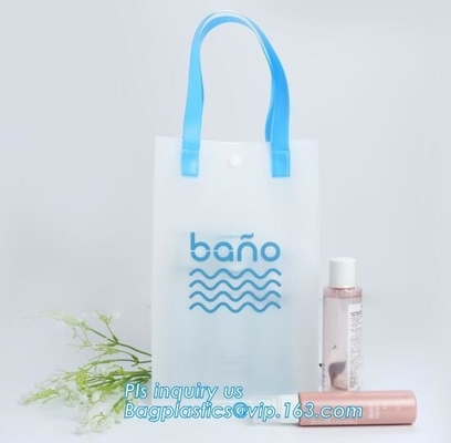 La bolsa de plástico transparente reciclada impermeable del pvc de la parte inferior cuadrada de la manija que hace compras, regalos de la promoción que embalan la manija plástica picovoltio