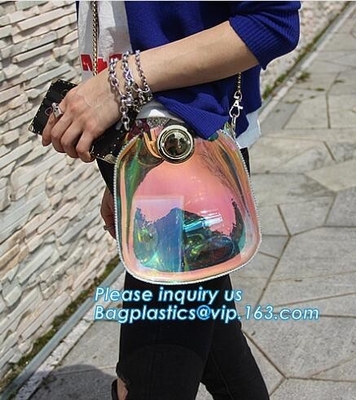 la bolsa de asas de nylon del pvc de hombro de las mujeres ajustables de la correa, embrague transparente claro Tote Bag del bolso DIY del PVC de la playa del verano