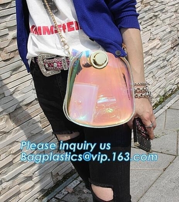 la bolsa de asas de nylon del pvc de hombro de las mujeres ajustables de la correa, embrague transparente claro Tote Bag del bolso DIY del PVC de la playa del verano