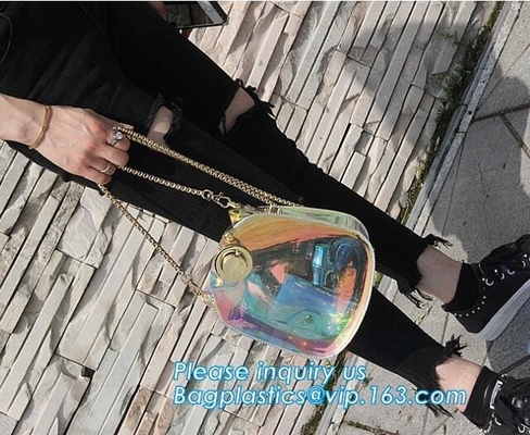 la bolsa de asas de nylon del pvc de hombro de las mujeres ajustables de la correa, embrague transparente claro Tote Bag del bolso DIY del PVC de la playa del verano
