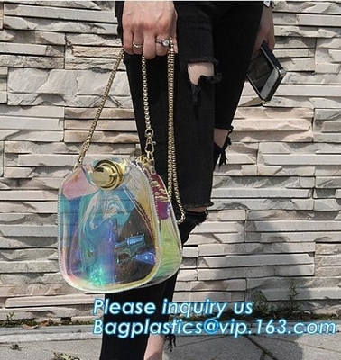 la bolsa de asas de nylon del pvc de hombro de las mujeres ajustables de la correa, embrague transparente claro Tote Bag del bolso DIY del PVC de la playa del verano