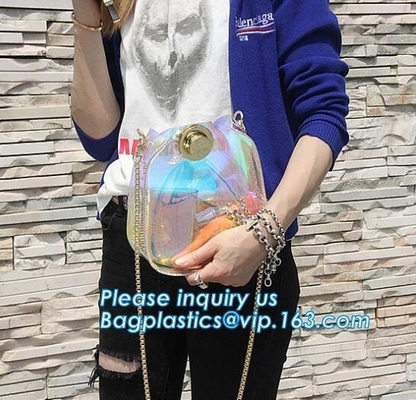 la bolsa de asas de nylon del pvc de hombro de las mujeres ajustables de la correa, embrague transparente claro Tote Bag del bolso DIY del PVC de la playa del verano