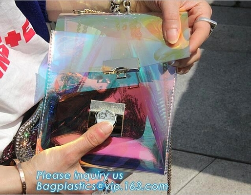 El bolso cruzado de cadena olográfico del embrague de la bolsa para transportar cadáveres del PVC del laser de las mujeres, mujeres impermeabiliza seguridad para llevar a hombros vagos claros del totalizador