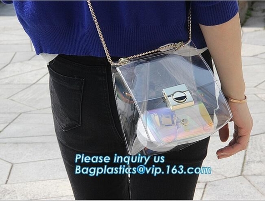 El bolso cruzado de cadena olográfico del embrague de la bolsa para transportar cadáveres del PVC del laser de las mujeres, mujeres impermeabiliza seguridad para llevar a hombros vagos claros del totalizador