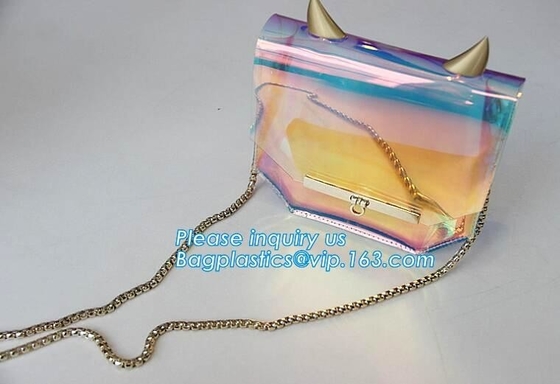 El bolso del PVC/la bolsa de asas transparente, PVC claro Tote Bag Beach Bag, bolso del pvc con la cadena de oro, embrague, embala