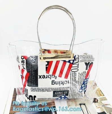 bolso claro del adolescente del bolso de la manija del anillo del bolso del pvc, bolso del caramelo del bolso del PVC Jelly Tote, bolso de la playa, portador de la manija, bolso