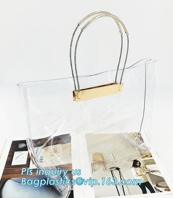 bolso transparente del pvc de las bolsas de asas del vinilo, mujeres del bolso del verano del bolso de la playa del pvc de la moda, mano transparente metálica de la playa del PVC