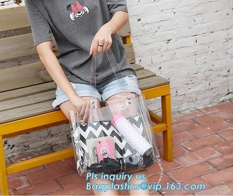 Bolso de cadena del brillo claro del PVC, bolso plástico de la playa del hombro del PVC, bolsos claros del regalo del pvc, bolsos del pvc de la playa del hombro