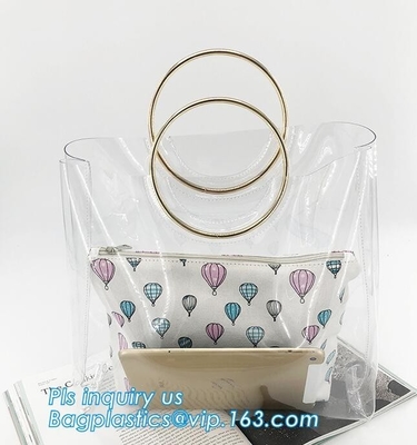 muchachas del bolso del pvc un bolso para la universidad, bolso claro de la playa del vinilo del bolso del totalizador del hombro de la honda transparente del PVC