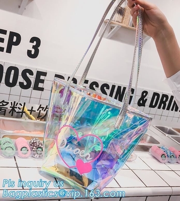 bolso transparente del pvc del bolso popular del banco, bolso de la playa del PVC del PVC Tote Bag Shoulder Handbag Transparent, vagos casuales de la playa