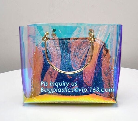 La bolsa de asas transparente impermeable de la playa del bolso del pvc, al aire libre joven elegante lleva el bolso claro del pvc, playa del PVC a