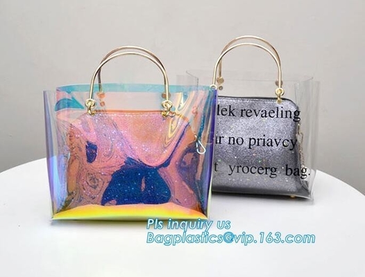 La bolsa de asas transparente impermeable de la playa del bolso del pvc, al aire libre joven elegante lleva el bolso claro del pvc, playa del PVC a