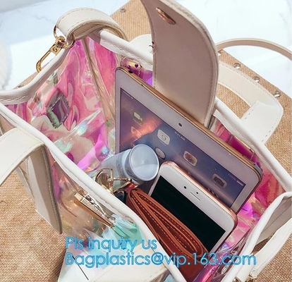 Gelatine la bolsa de asas del cuero del pvc del bolso del laser del color, tachonó el bolso claro de Tote/PVC, holograma translúcido K de la moda