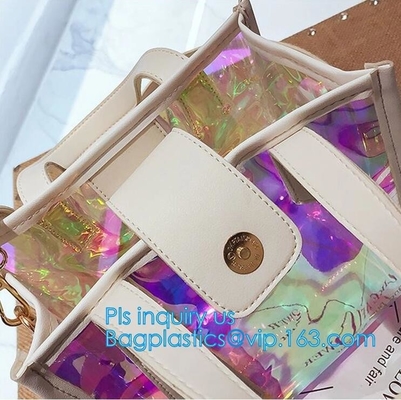 Gelatine la bolsa de asas del cuero del pvc del bolso del laser del color, tachonó el bolso claro de Tote/PVC, holograma translúcido K de la moda