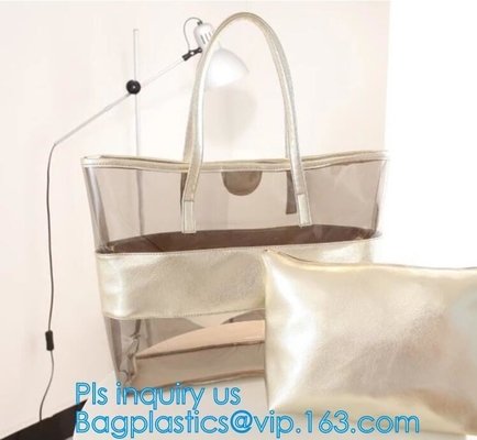 El Pvc modificó el bolso claro de la prenda impermeable para requisitos particulares del bolso de las mujeres con el cosmético, playa clara del pvc empaqueta la fábrica del bolso del pvc