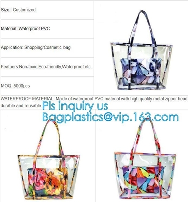 El Pvc modificó el bolso claro de la prenda impermeable para requisitos particulares del bolso de las mujeres con el cosmético, playa clara del pvc empaqueta la fábrica del bolso del pvc