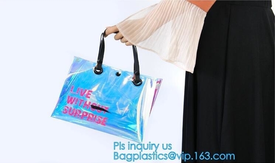 Las mujeres de la moda despejan la playa Tote Bags Handbag With Handle, la bolsa de asas del vinilo del PVC del bolso con el bolso de lazo interno, LLEVAN EL BOLSO