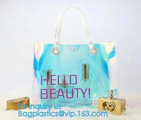 Estilo del bolso claro del PVC del bolso de la playa del verano el nuevo, forma a jalea transparente el fabricante iridiscente los purs claros del hombro