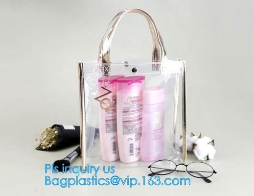 Bolso de encargo del PVC de Tote Bag Clear Shoulder del estadio con la cremallera, totalizador transparente claro del hombro de la jalea del bolso del cubo de la letra del pvc