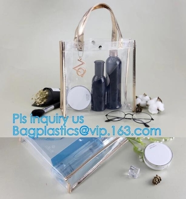 Bolso de encargo del PVC de Tote Bag Clear Shoulder del estadio con la cremallera, totalizador transparente claro del hombro de la jalea del bolso del cubo de la letra del pvc
