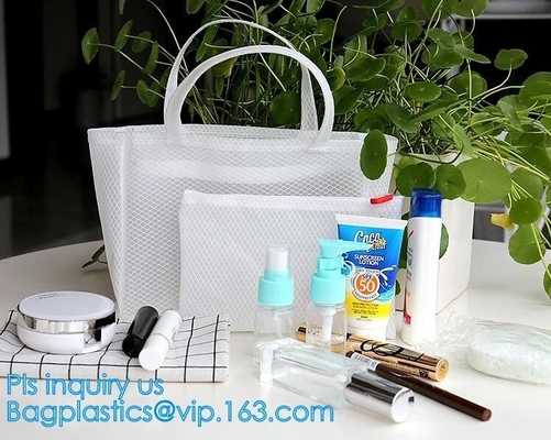 Caso de Mesh Shoulder Bag Handbag Travel Tote Beach Toiletry Storage Bag de las mujeres, bolso Mesh Tote Hand del almacenamiento de la playa del viaje