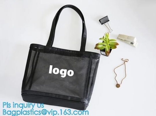 El bolso de moda Tote Bag Black Mesh Handbags al aire libre de la playa, las mujeres modificadas para requisitos particulares vara el bolso, señoras enreda el bolso de los bolsos de la playa